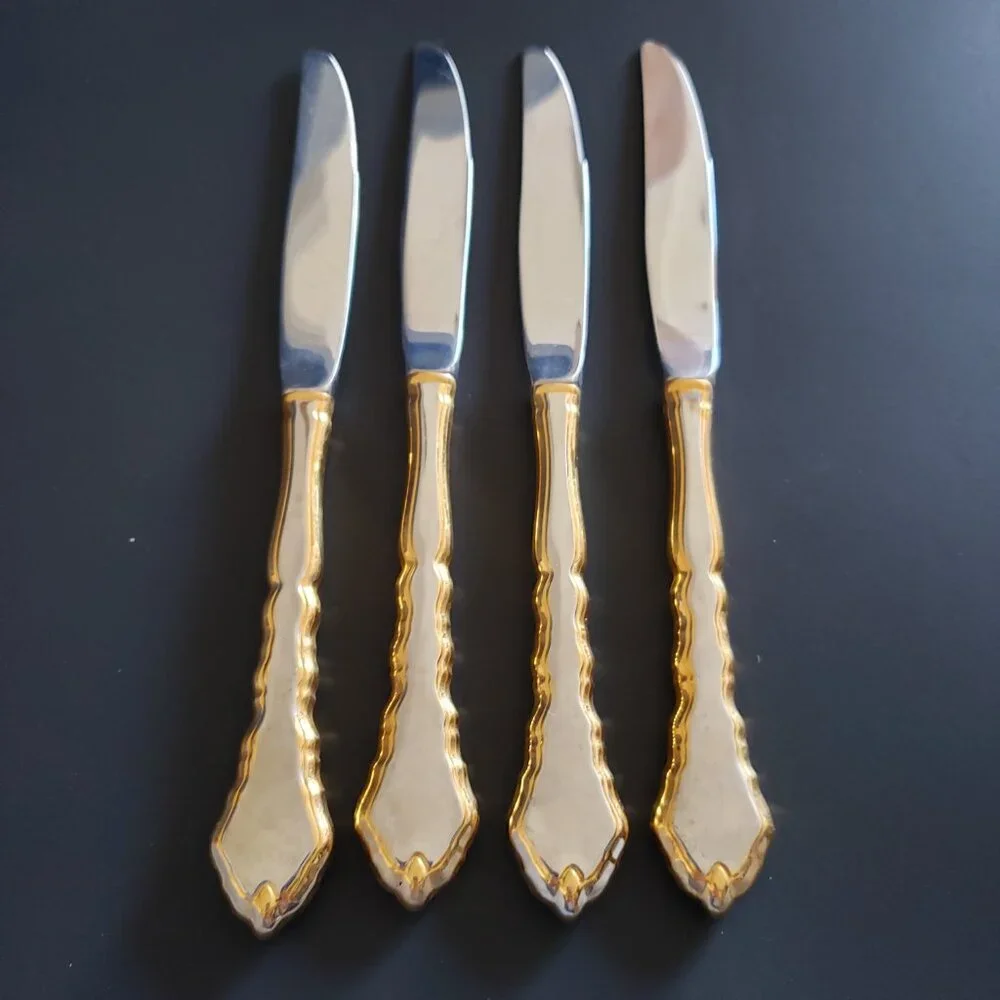 4pc Oneida GOLDEN ROYAL CHIPPENDALE Community Stainless Flatware Dinner Knife 9